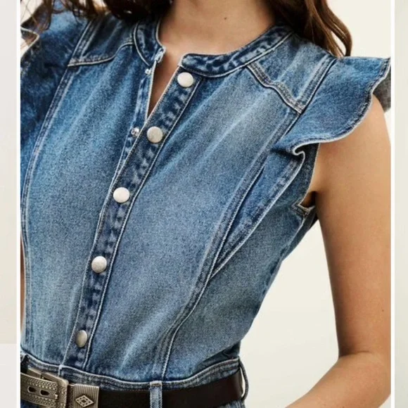 Denim Midi Dress - Blue Sleeveless Jean Dress - Picture 4 of 7